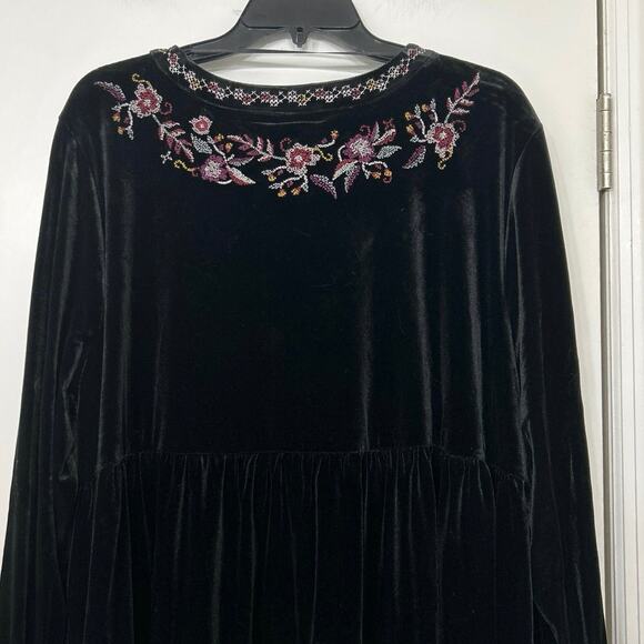 Style & Co Black Velvet Embroidered Baby Doll Top Boho Whimsigoth 3X New - Picture 9 of 15